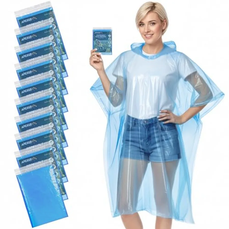 

APEXUP Disposable Rain Ponchos for Adults 5PK/10PK/50PK Emergency Rain Poncho for Camping Hiking Travelling