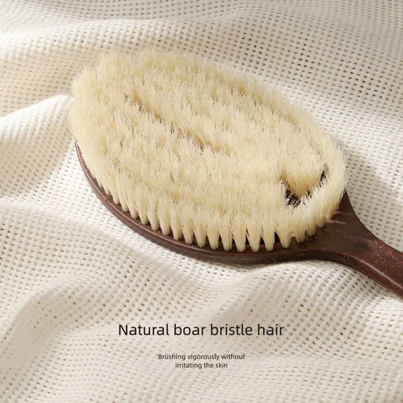 Zuoxiaozhuang 2-In-1 Long Handle Exfoliating Brush Coconut Fiber Bath Pig Bristle Imitation Palm Curved for Dry Wet Use