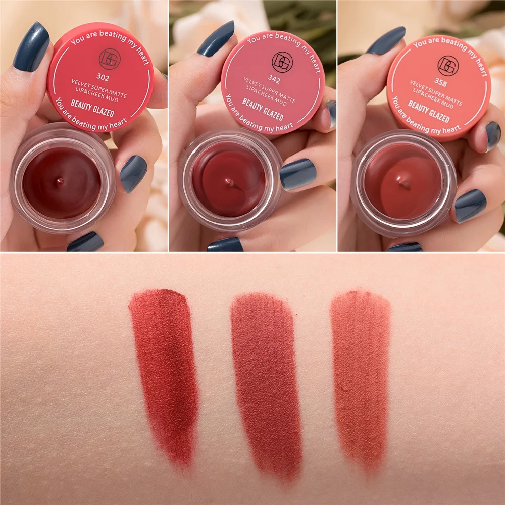 BEAUTY GLAZED Waterproof Matte Blush Powder Soft Shimmering Matte Powder Face Makeup + Free Brush