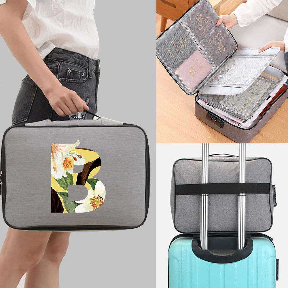 Document Storage Bag Combination Lock Passport Case Phone Card Storage Office Floral Letter Print Business Travel Accessories