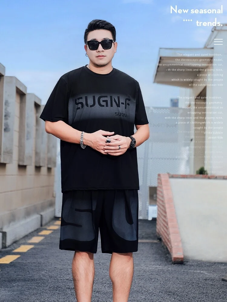 

Комплект из футболки и шорт из ледяного шелка свободного кроя для мужчин больших размеров: быстросохнущая, легкая, летняя, повседневная спортивная одежда