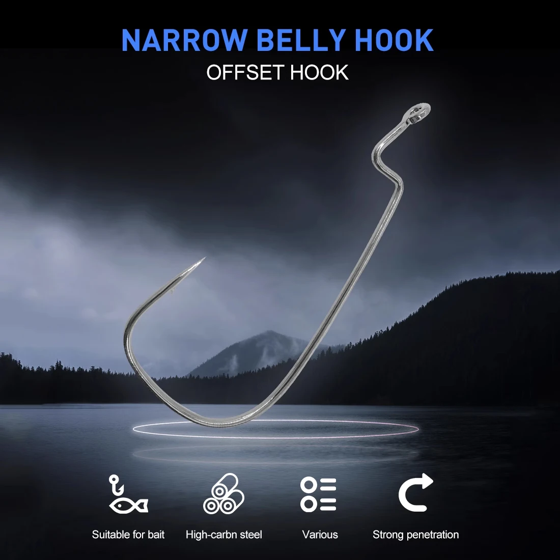 Haczyki FishTrip 50-100 szt. typu Worm Hook, haczyki Crank Hook do miękkich przynęt plastikowych, haczyki offsetowe z wąskim brzuchem do połowu okoni, haczyki Texas Rig — zdjęcie 6