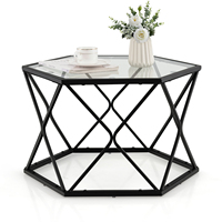 Geometric Glass coffee table Hexagonal side table Tempered Glass Plate Metal legs Compact Center Table