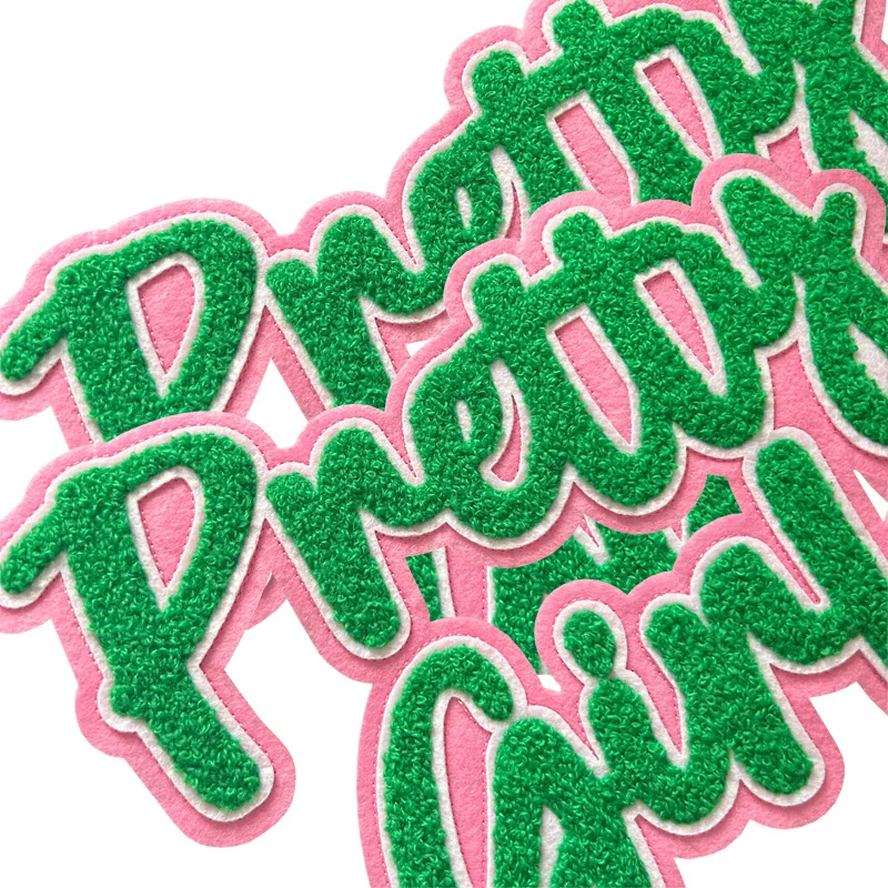 Chenille Iron on Sorority Patch for Cardigan, Pretty Girl, Pink and Green, Alpha Kappa, Alpha 1908 AKA