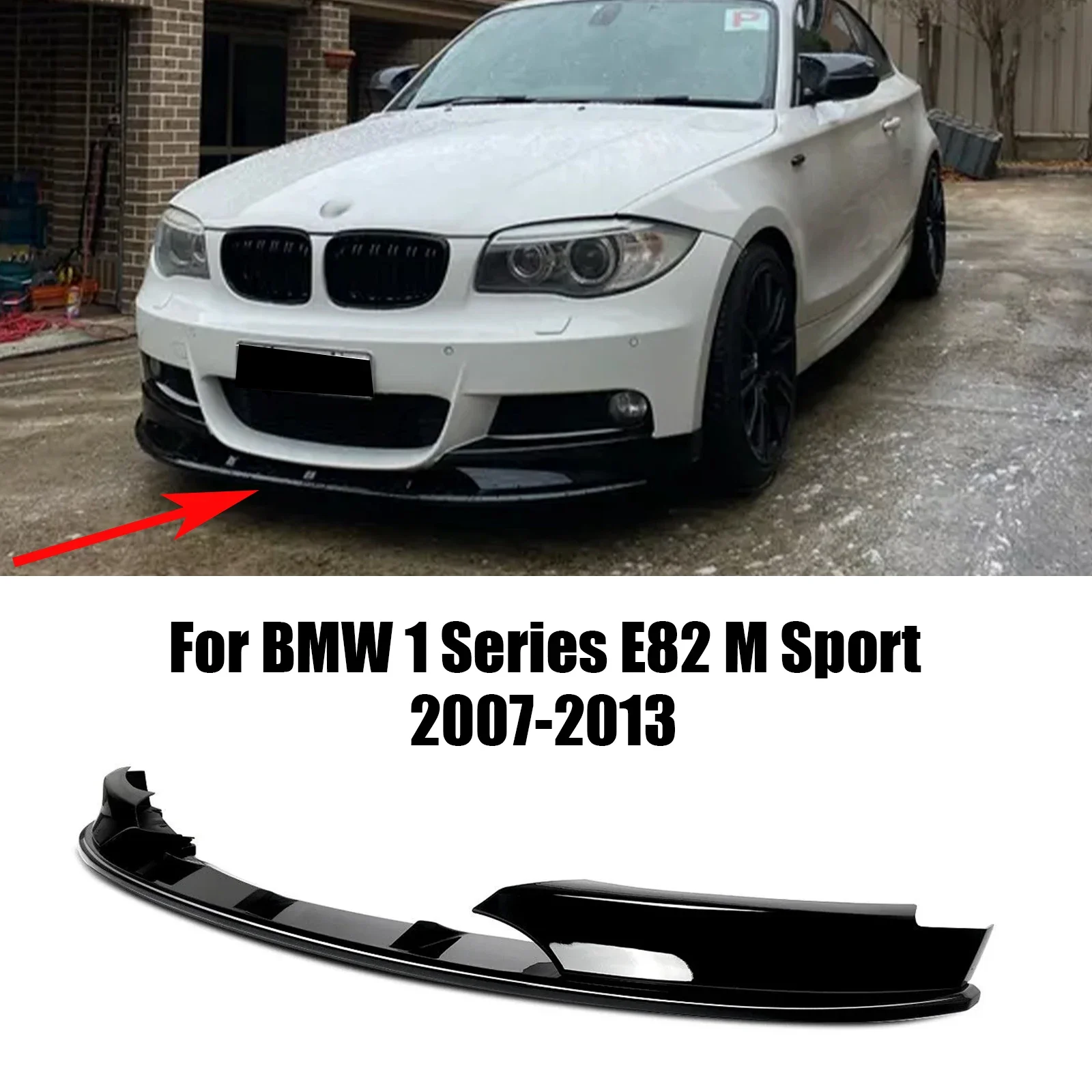 For BMW 1 Series E82 M Sport 2007-2013 Car Front Bumper Lip Splitter Diffuser Spoiler Protector Glossy Black Carbon Fiber Look