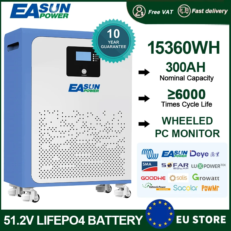Batteria al litio EASUN 300AH 200AH 100AH LiFePO4 Batteria al litio 15KWH 6000+ cicli Supporto BMS Bluetooth in serie/Paral EU STOCK