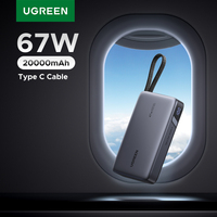 UGREEN 67W 20000mAh Power Bank Built-in Type-C Cable, PD3.0 65W Laptop Charger, Compatible for Xiaomi 67W External Battery
