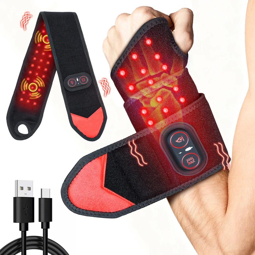 Red Light Therapy Wrap with Heat & Vibration, Infrared LED Pad for Wrist Arm Knee Pain Relief, Cordless Massager 660nm/850nm