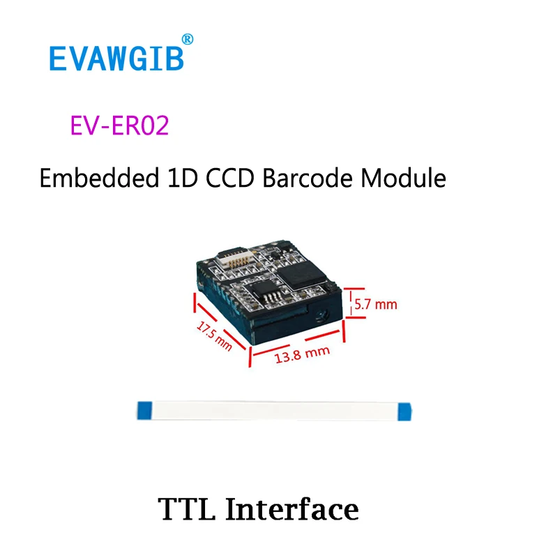 EVAWGIB Free Shipping EV-ER02 Embedded 1D CCD Barcode Scanner Module 4pin Scanning Robot TTL High Resolution MINI Module