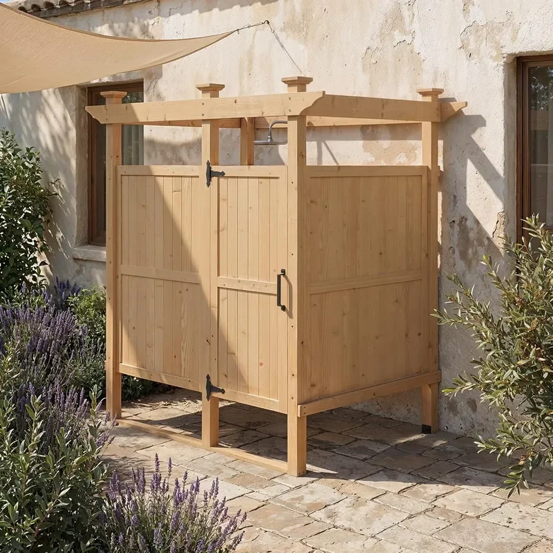 Cedar Wood Outdoor Shower Enclosure with Lockable Door