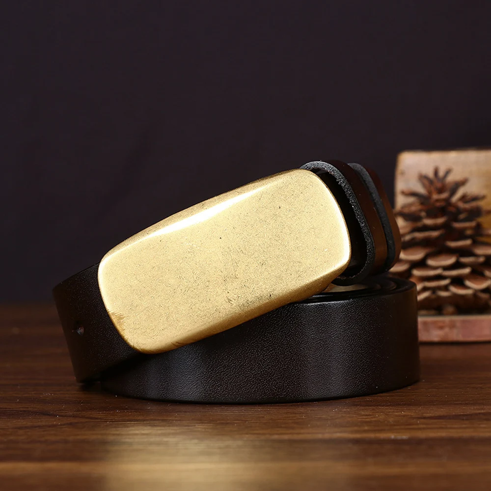 2.9cm Pure Cowskin Men Belt High Quality Genuine Leather Smooth Brass Buckle Strap Male Jeans Luxury Designer Belts for woman
