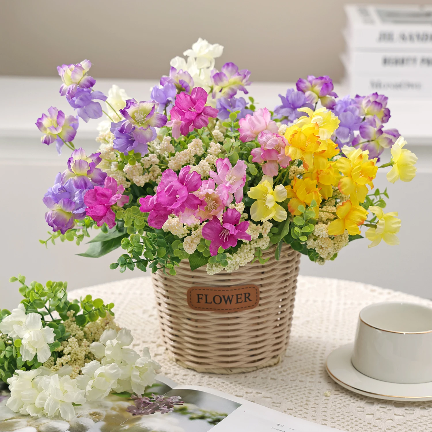 Künstliche Blumen, Teeknospen, Hochzeit, Heimdekoration, Brautstrauß, Garten, Kunstseidenhortensien, Vasen, Brett, Außenbereich, Hof, DIY-Geschenk – Detail 6