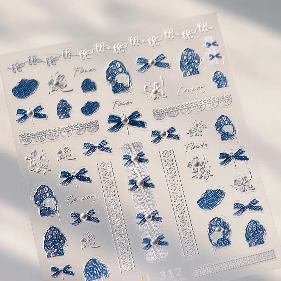 Chic Bowknot ผ้าไหมริบบิ้น Tie Knot Cherry Gold Stamping กาวเงา 5D สติกเกอร์เล็บ Dreamy Tender Elegant เล็บ Decal