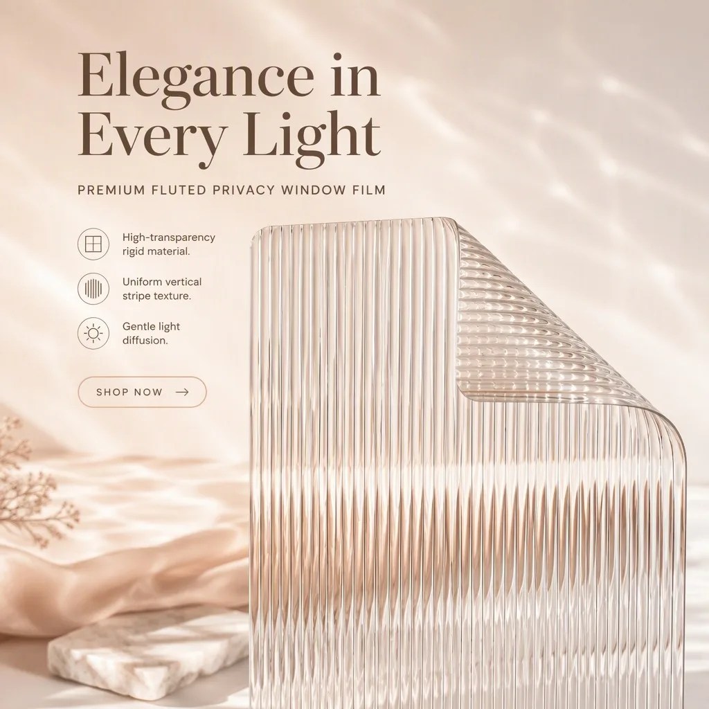 Fluted Vertical Stripe Window Film Privacy Heat Insulation Anti-Splash Static Cling Decorative for Office Bathroom Home Glass