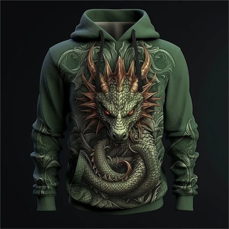 New Chinese Loong Printed Men's Hoodie Fashion 3D Dragon Pattern New Sweatshirt Hip Hop Harajuku Oversized Pullover