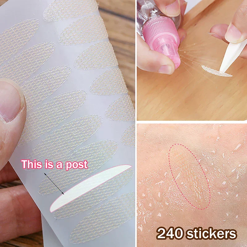 10Sheets Invisible Eye-Lifting Sticked Double Eyelid Lift Tape Sticker Eyelid Patches Beauty Tool Spray Water Instant Adhesive