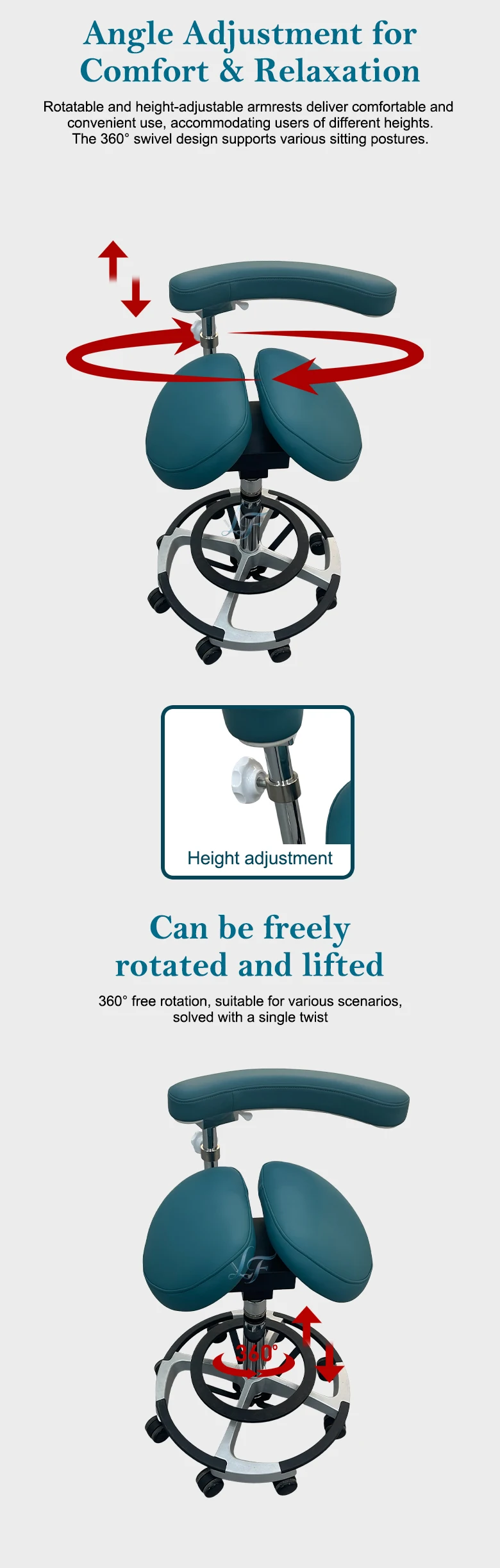 PU-Sattel-Fußpedal, ergonomischer, geräuscharmer Drehstuhl für Zahnärzte, Friseure, Tätowierer, Ärzte, höhenverstellbarer, drehbarer, verstellbarer Kosmetikstuhl – Detail 5
