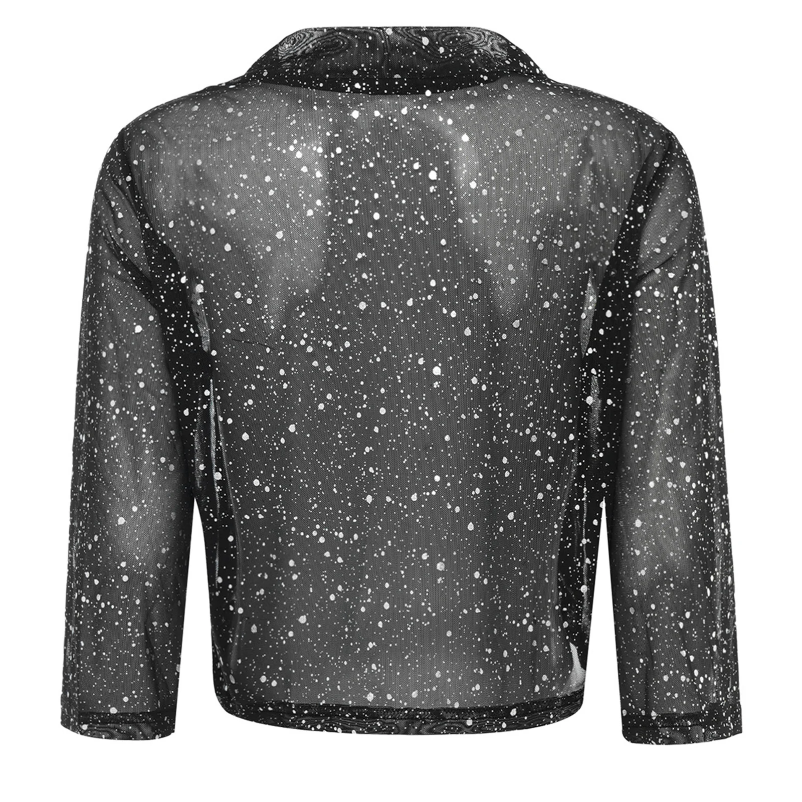 Women 3/4 Sleeve Open Front Crop Cardigan Shrugs Cocktail Party Jacket Sheer Mesh Bolero Shiny Short Jackts Evening Shawl Wraps