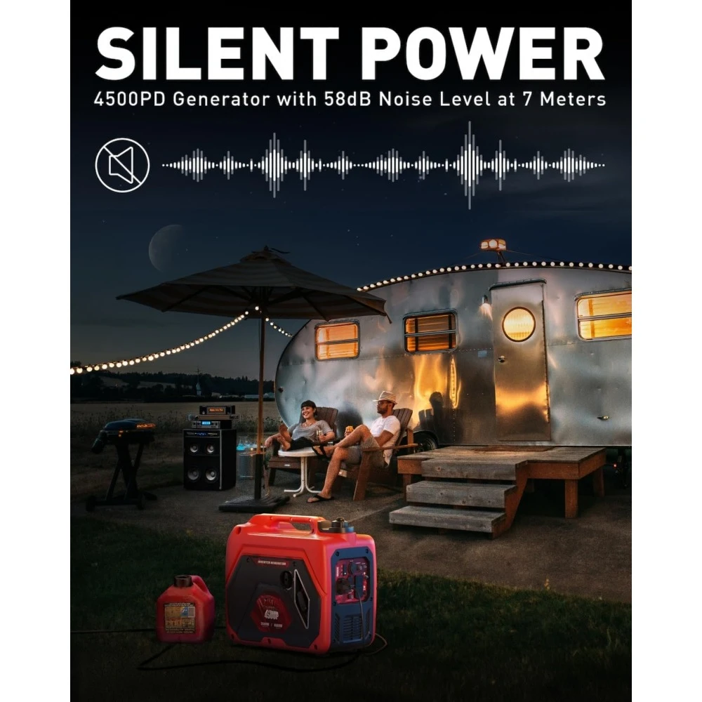 4500W Portable Inverter Generator for Home Use, Super Quiet Small Generator for Camping Outdoor Emergency Power Backup, Gas