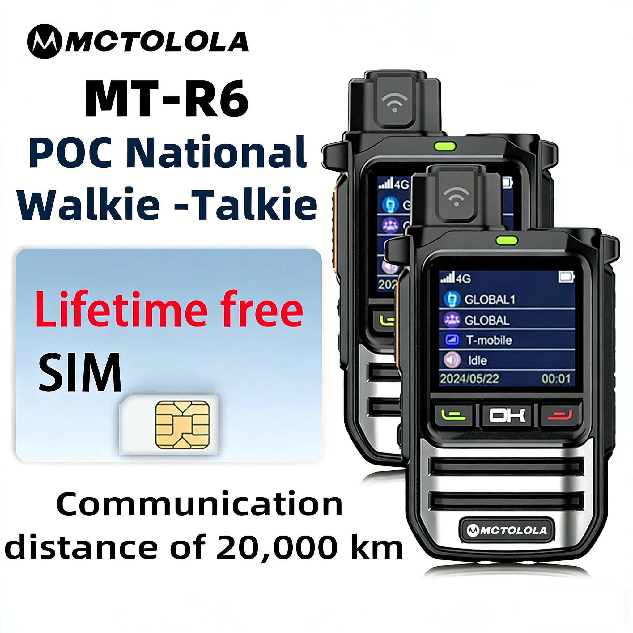 MOTOLOLA 4G POC Walkie Talkie withLifetime free SIM card service 20000km Global Coverage Handheld Walkie Talkie Suitable for rem