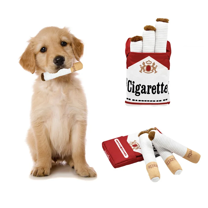 Creative Cigarette Interactive Giggles Dog Toys Funny Plush Chewing Toy With Squeaking Sound Dog Toy Cigaret Box Good Pet Gifts