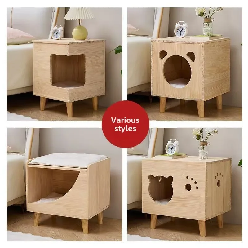 

New, Solid Wood, Cat Nest, Removable and Washable, Universal in All Seasons, Cat Villa, Small, Multi-functional, Locker