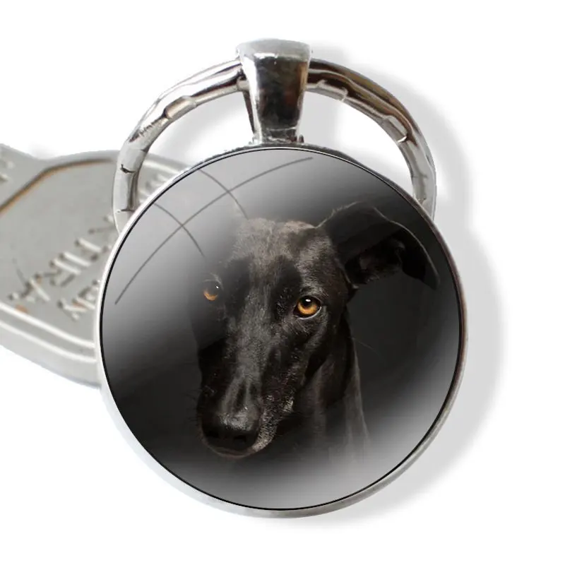 Galgo Greyhound Dog Keychain Glass Cabochon Metal Pendant Classic Men\'s Women\'s Keyring