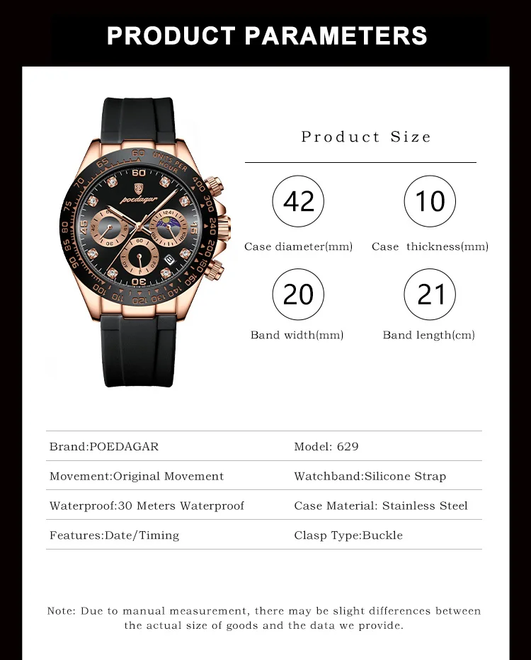 POEDAGAR Mode Luxus Männer Armbanduhr Chronograph Datum Hohe Qualität Quarz Mann Uhr Wasserdicht Leucht Militär männer Uhren – Detail 7
