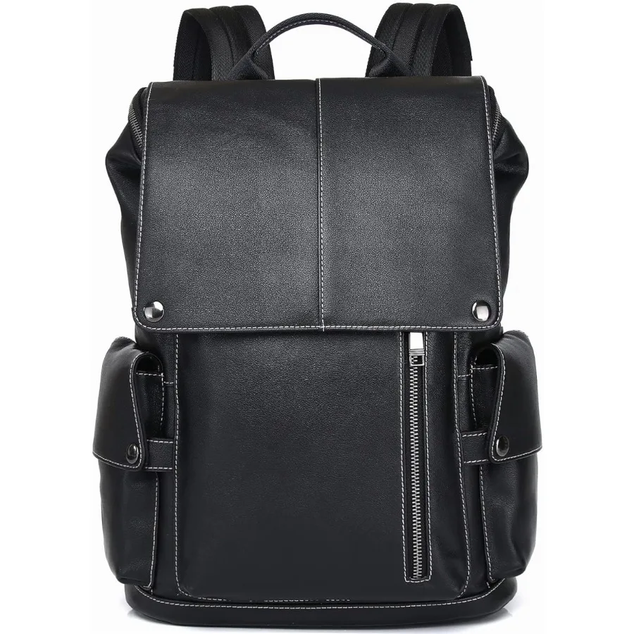 حقيبة ظهر من الجلد الطبيعي من نابا للرجال متعددة الوظائف مقاس 15 بوصة للكمبيوتر المحمول باللون الأسود حقيبة ظهر كاجوال للسفر حقيبة ظهر للعمل #1