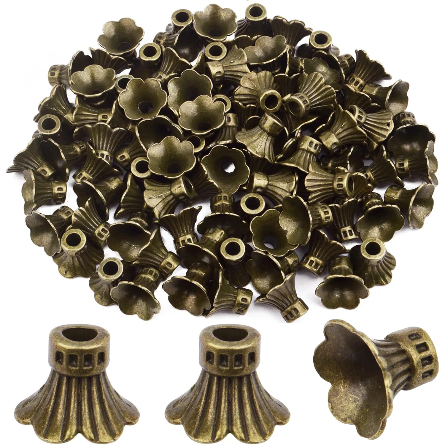 

100 шт. винтажных бронзовых колпачков для бусин в форме цветка, тибетские концевые колпачки из сплава, разделители для бусин, заглушки для серег и браслетов своими руками