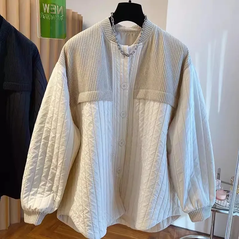 

Autumn Winter Large Size Men's Casual Knitted Striped Jaet Faionable Loose Fit Cotton Coat Warmth Comfortable Youth Trend