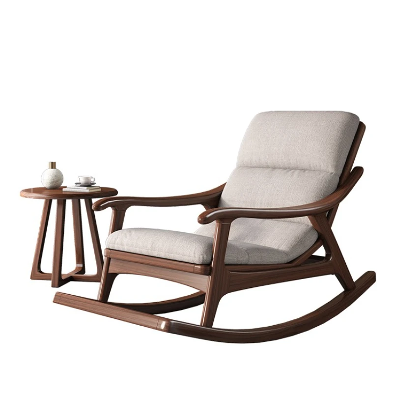 Solid Wood Rocking Chair New Chinese Style Single Sofa Reclining Adult Lazy Balcony Leisure  Living Room Furniture