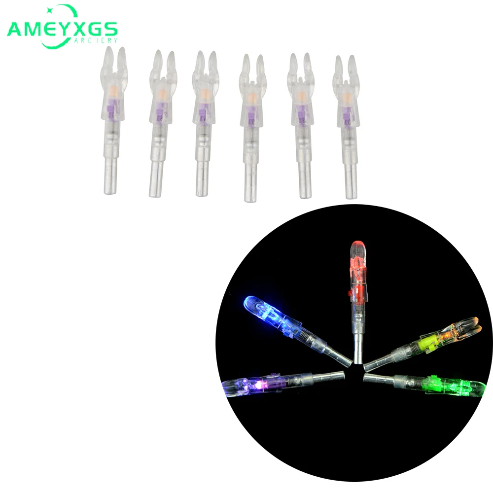 

6pcs Archery LED Arrow Nock Bowstring Activated On-Off Switch Led Lighted Arrows Tail Fit 5.3mm Arrow Shaft Shooting Accessories