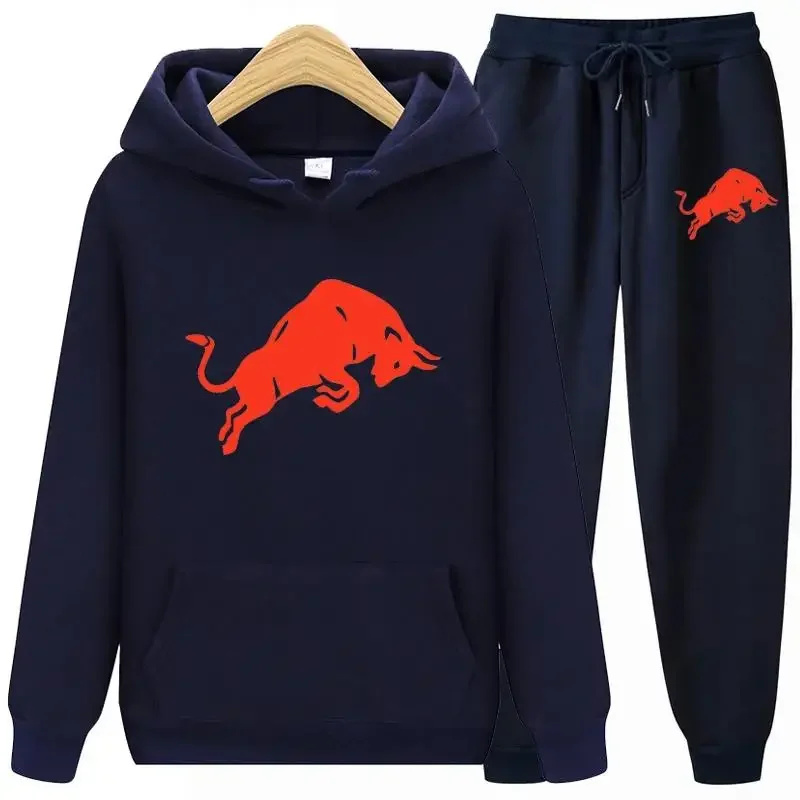 2025Men Tracksuit Bull Pattern Sportswear Two Piece Set Print Hoodie  Sweatpant Brand Clothing Male Autumn Sweatsuit Sports Suit