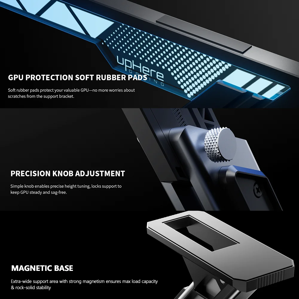 Aluminum Alloy ARGB GPU Support Bracket, Magnetic Base Adjustable Height Anti-Sag GPU Holder, 5V 3Pin Aura Sync Graphics Card St - view 6