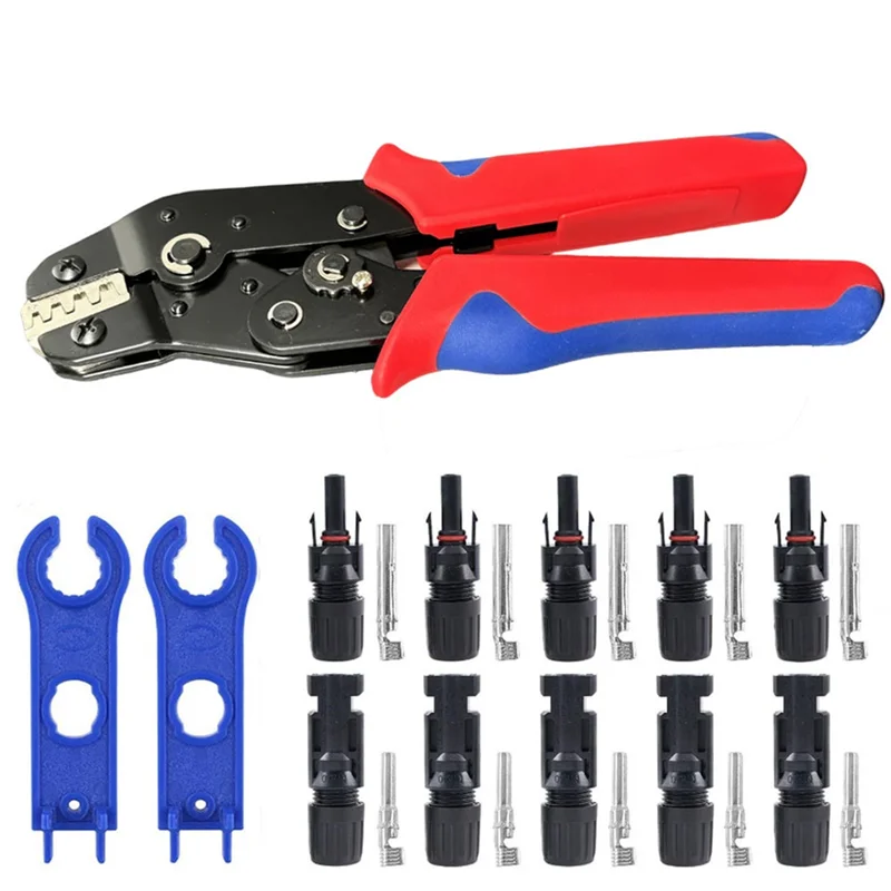 ABJI-Juego de herramientas de prensado Solar fotovoltaico, Kit de conectores 1000V 30A, conectores solares Solor de Panel para Cable PV/MC 2,5/4 6Mm2