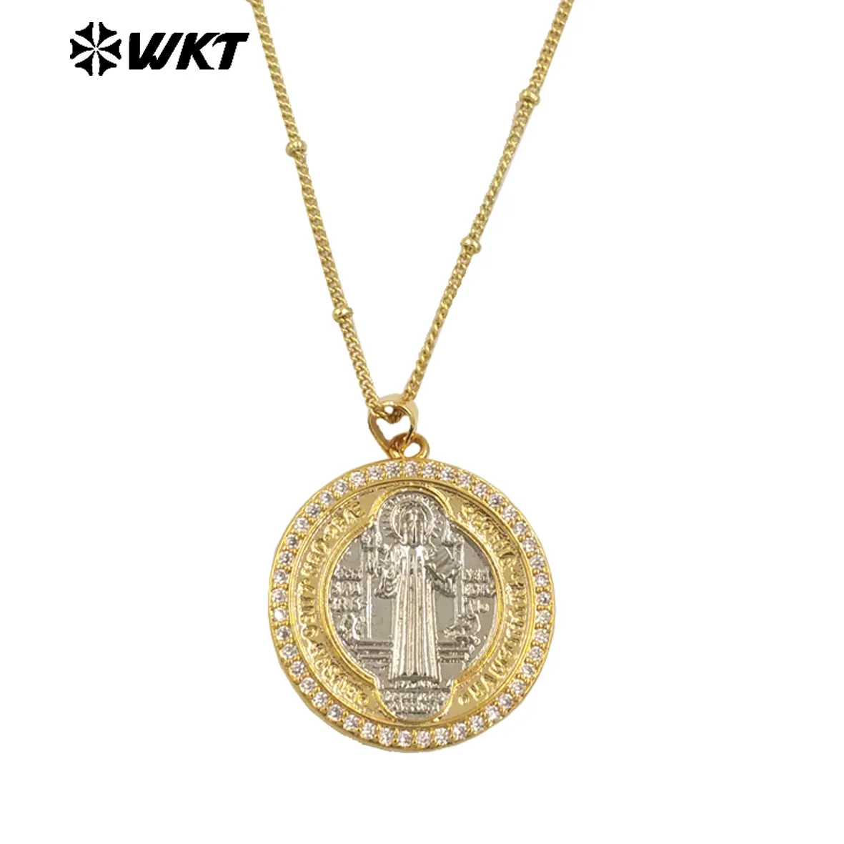 WT-MN987 Classic Exquisite With Cubic Zircon Religious Yellow Brass Pendant In 18k Gold Necklace Jewelry Finding