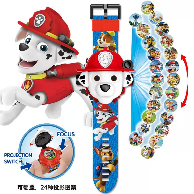 Paw Patrol Watch Cartoon 3D Projection Watch Chase Rubble Marshall Skye Anime Digital Watches Model Toy Children Wristband Watch