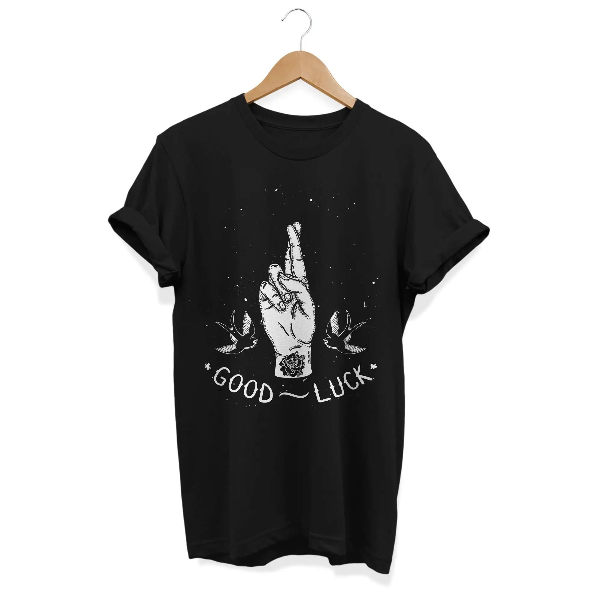 Good Luck T shirt Aesthetic Line Art Minimal clothing Soft Grunge Apparel Tumblr Top Tattoo Lover tee Hipster Clothes 90s