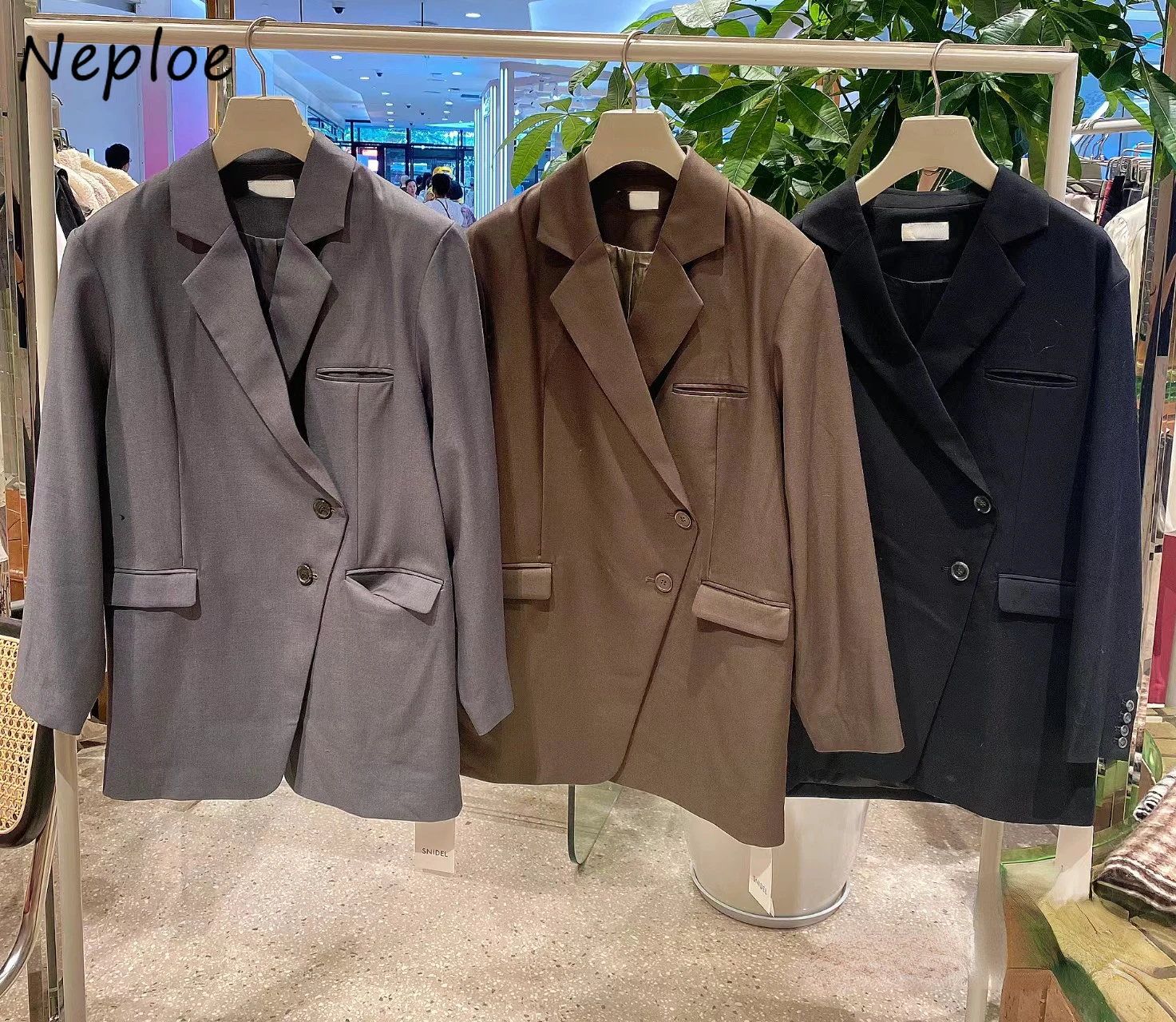 Neploe Moda New V Neck Long Sleeve Tailored Coat Loose Sweet Single Breasted Elegant Jackets Japanese Pocket Solid Outwears