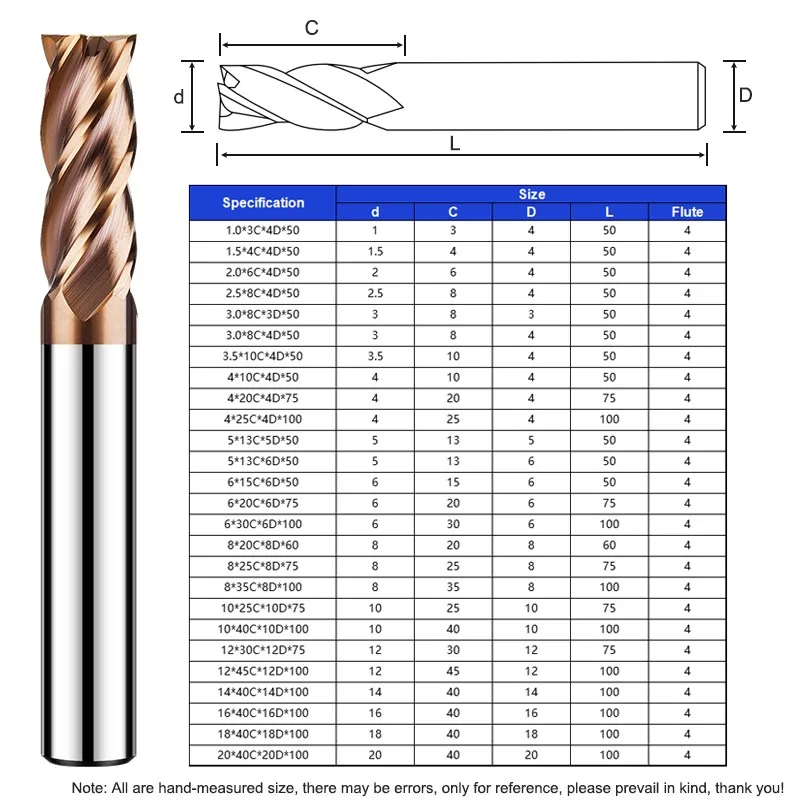 YIFINO HRC55 4-Flute Milling Cutter Tungsten Steel Carbide Coating Flat End Mill For CNC Mechanical Machining Endmills Tools