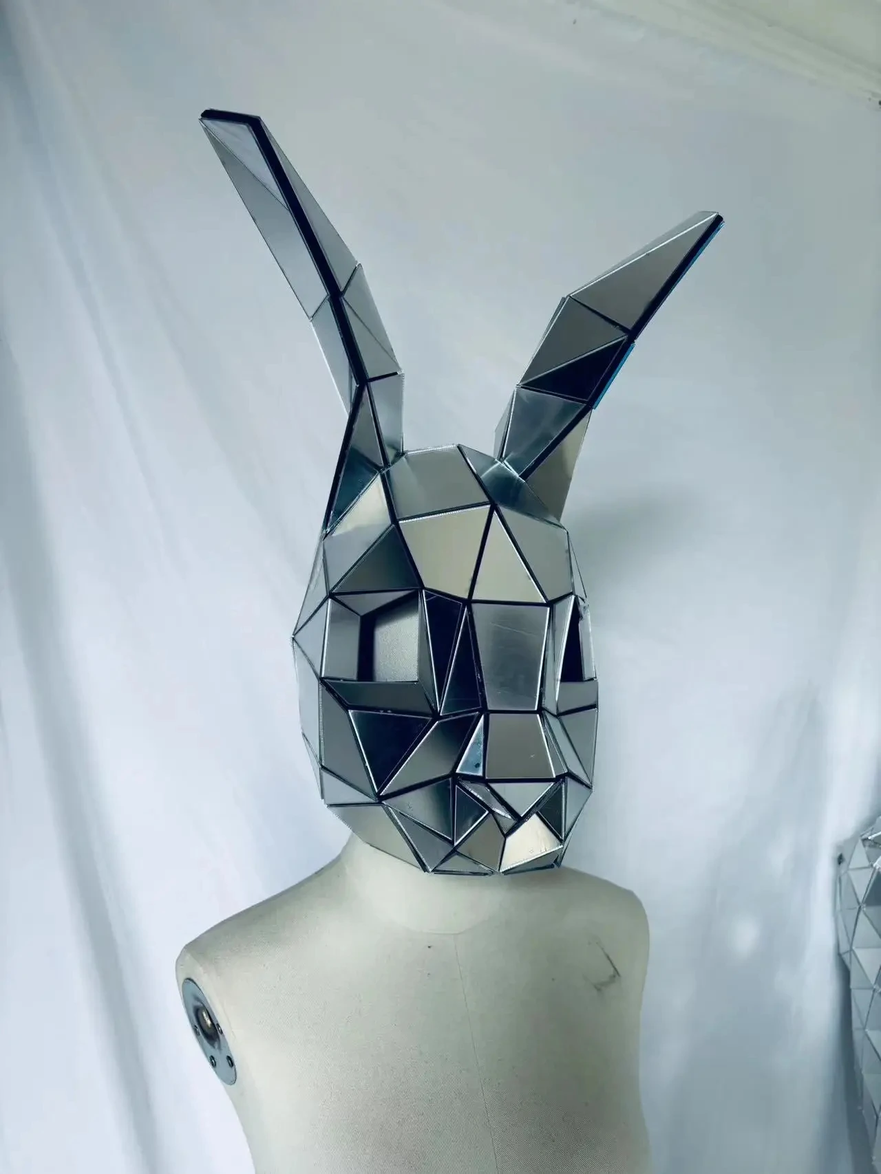 Silber Spiegel Tier Kopfschmuck Helm Tiger Hase Katze Cosplay Rave Musik Festival DJ Maske Club Tanz Requisiten Spiegel 3D Dämon Maske