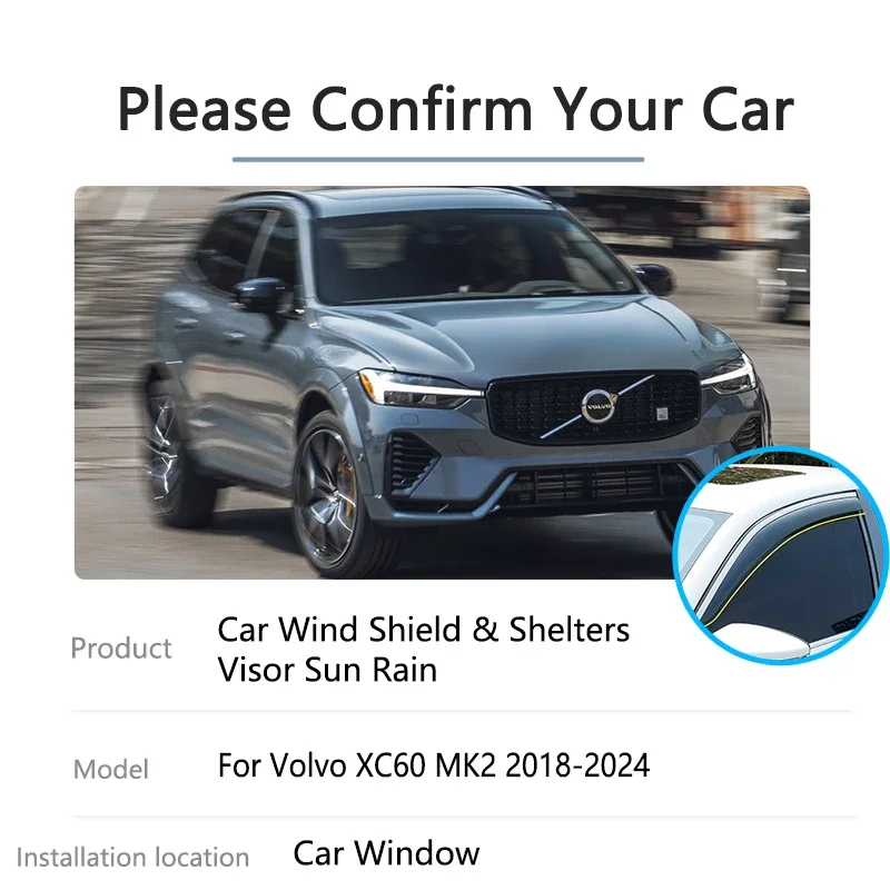 For Volvo XC60 MK2 2018 2019 2020 2021 2022 2023 2024 Window Visor Deflector Guard Cover Trim Protector Windshield Accessories