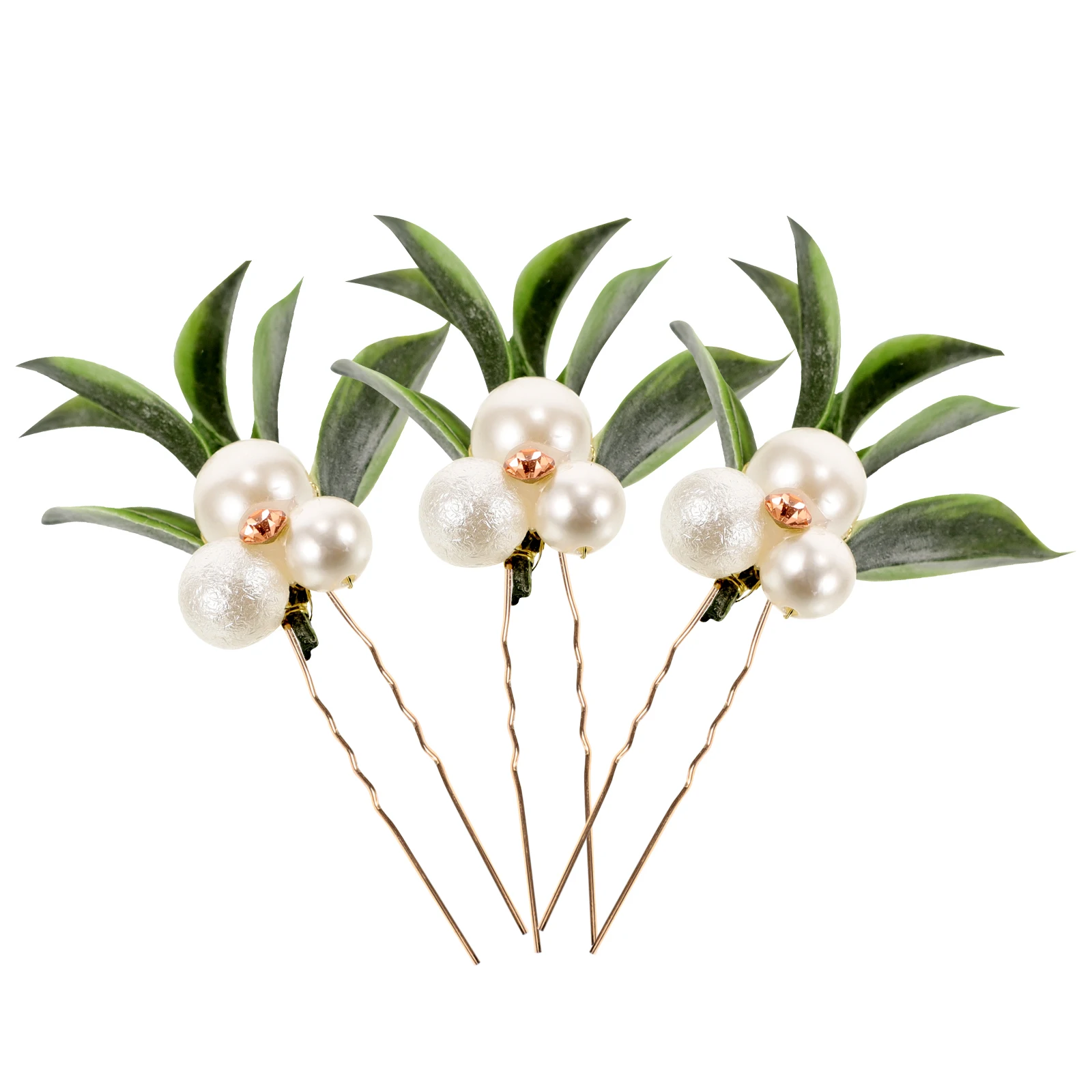 

3Pcs Green Imitation Leaf Pearl Hair Ornaments Bride Handmade Headdress Convenient to Wear Bridal Hair Comb