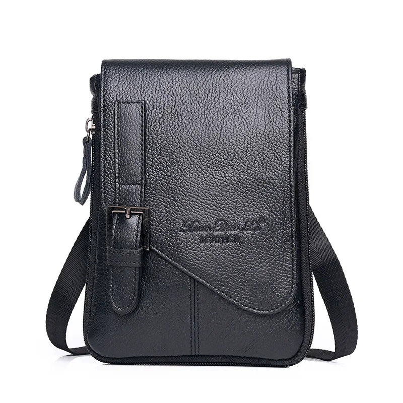 Mini bolso de hombro de cuero genuino para hombres, bolso cruzado de negocios, bolso de mano de cuero de vaca, bolso de teléfono móvil, bolso de