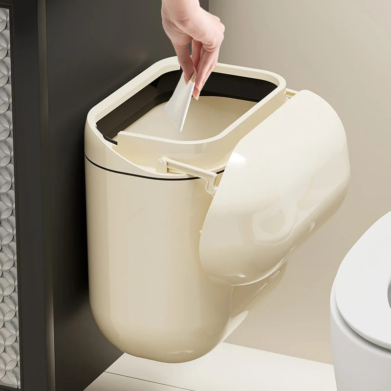 Wall-mounted Trash Can Household Large Capacity High Appearance Level Kitchen Toilet With A Cover Waterproof Crack Dustbin