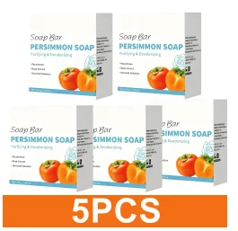 5 Pack Persimmon Bar Soap, Natural Deodorizing Cleansing Soap, Deep‑Cleansing Skin Soap for Daily Bath, Family & Travel Use