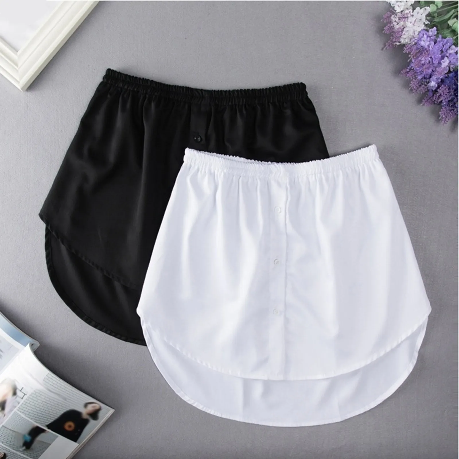 Women Shirt Blouse Extender Fake Underskirt Shirt Sweater Skirt Bottom Solid Color Shirt Tail Hem Adjustable False Hemline Top