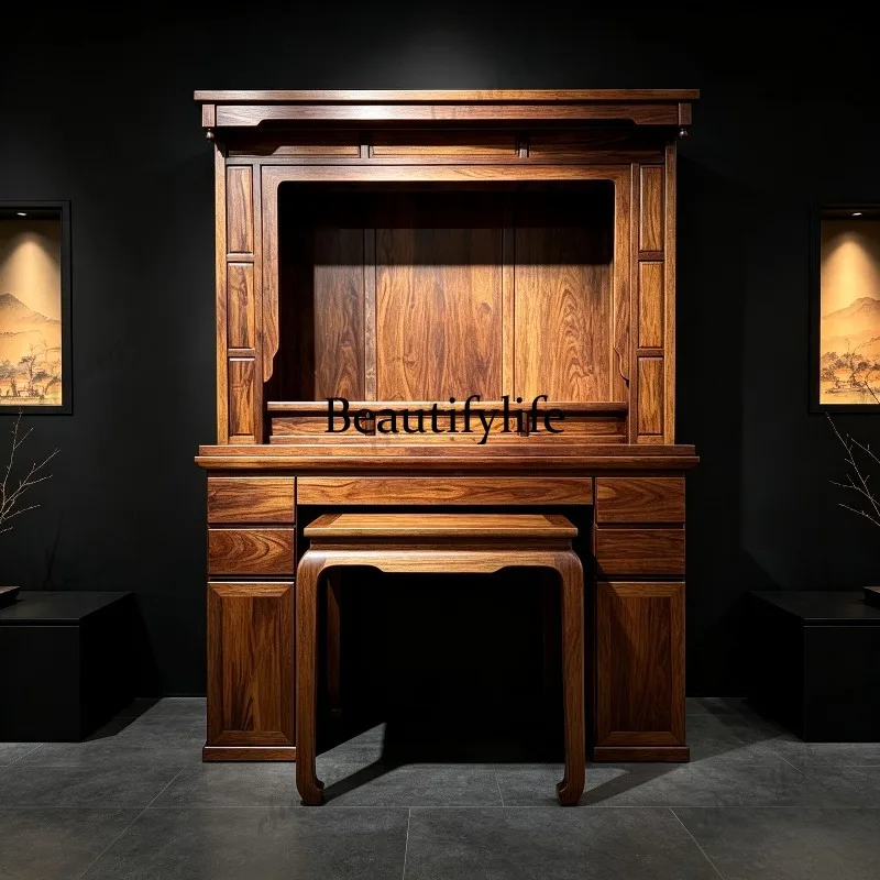 offering table, black walnut solid wood Buddhist altar offering cabinet, can be customized Zen-style standing altar