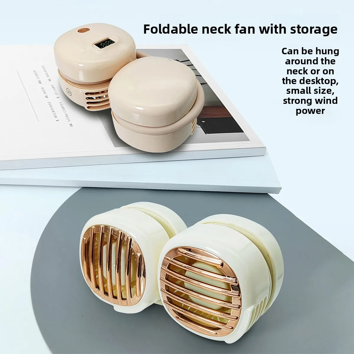 High value neck fan usb rechargeable mini portable large wind bladeless digital display folding small fan